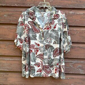 Hawaiian Shirt White Stag Women 3X 22W-24W Button Up Olive Green Tropical Floral